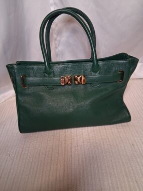 Onna Ehrlich "Maya" Jade Green Pebbled Cowhide Leather Satchel Tote Handbag